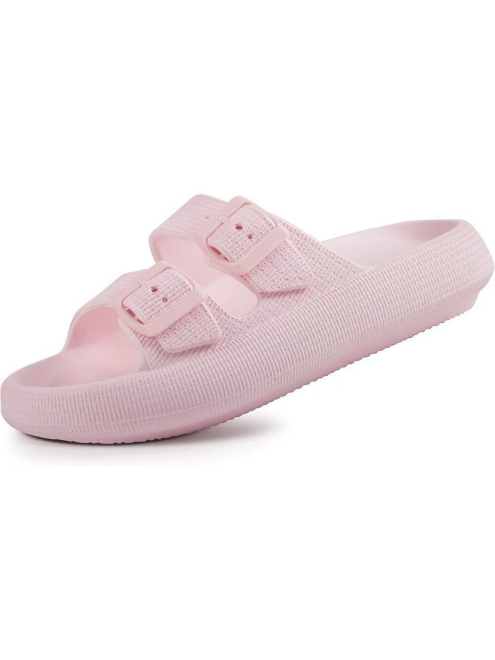 Women's Light Pink Adjustable Width Design Double Buckle Flat Slides Slippers